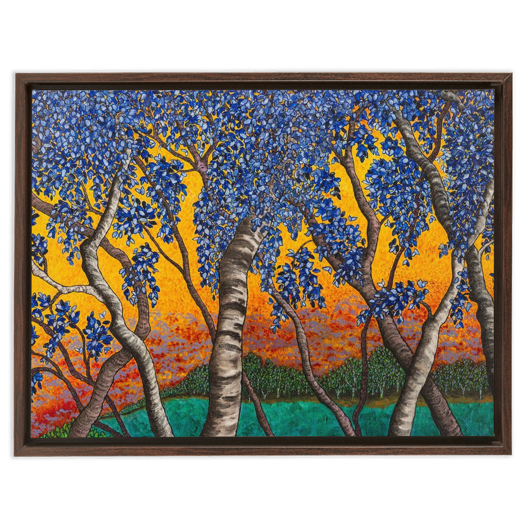 Tree With Blue Leaves and Orange Sky