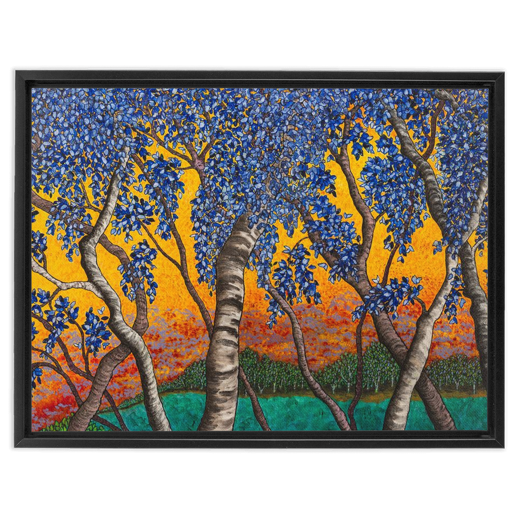 Tree With Blue Leaves and Orange Sky